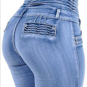Butt Lifting Push-Up High Rise Stretchy Blue Skinny Jeans